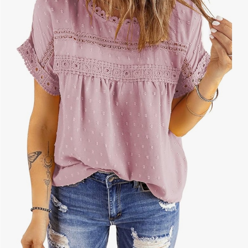Women's Lace Trim Pink Top